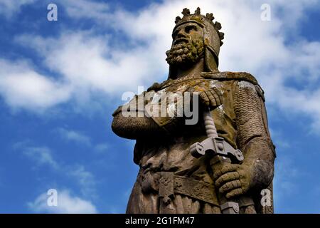 Robert the Bruce, Robert I, King of Scotland, Statue, Monument, Burg Stirling, Burg, Burghügel, Schlacht von Bannockburn, Stirling, Stirling und Stockfoto