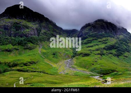 Buachaille Etive Mor, Glen Coe Valley, Bergkette, Bergpanorama, Highlands, Highland, Schottland, Großbritannien Stockfoto