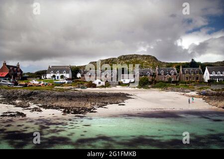 Baile Mor, Strand, Strandhäuser, Ferienhäuser, Nordatlantik, Dorf in Schottland, Hauptdorf von Iona, Baile Mor, Iona, Innere Hebriden, Hebriden Stockfoto