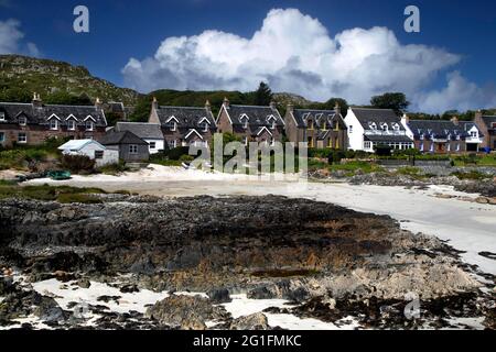 Baile Mor, Strand, Strandhäuser, Ferienhäuser, Nordatlantik, Dorf in Schottland, Hauptdorf von Iona, Baile Mor, Iona, Innere Hebriden, Hebriden Stockfoto