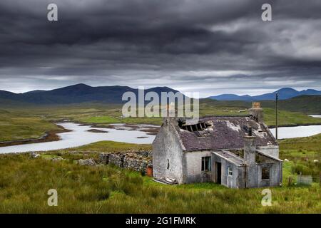 Cottage Ruin, Haus, Landschaft, Tarbert, Isle of Harris, Äußere Hebriden, Westliche Inseln, Hebriden, Schottland, Vereinigtes Königreich Stockfoto