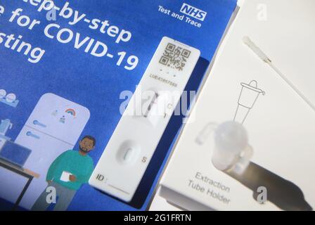 NHS lateraler Durchflusstest-Kit, Großbritannien Stockfoto