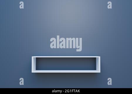 Bücherregal auf grauer Wand oder Regal in minimalem Ruheraum, 3d-Darstellung von Illustrationen Stockfoto