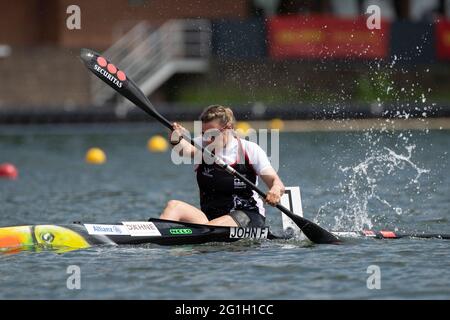 Duisburg, Deutschland. Juni 2021. Kanufrauen K1, Franziska JOHN (KC Potsdam), Action, das Finale 2021 in den Disziplinen Kanu, SUP, Kanupolo vom 03.06.-06.06.2021 in Duisburg, Quelle: dpa/Alamy Live News Stockfoto