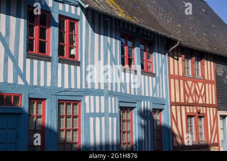 Pont l'Eveque (Normandie, Nordwestfrankreich): Fachwerkhaus in der Òrue VaucellesÓ-Straße. Die Geschichte von Gustave FlaubertÕs novella EIN einfaches Herz Stockfoto