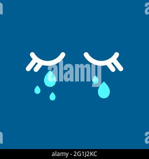 Weinendes Cartoon-Doodle-Symbol. Abstrakte einfache Augen mit Tränen. Depressiver Charakter Stock Vektor