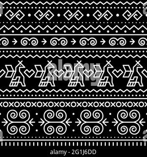 Slowakische Volkskunst Vektor nahtlose geometrische Muster mit Brids und Wirbel Motiv inspiriert von traditionellen gemalten Kunst aus dem Dorf Cicmany in Zilin Stock Vektor
