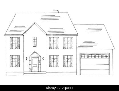 Haus außen Grafik schwarz weiß Skizze Illustration Vektor Stock Vektor