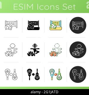 Sommer Sport und Camp Aktivitäten Symbole gesetzt Stock Vektor