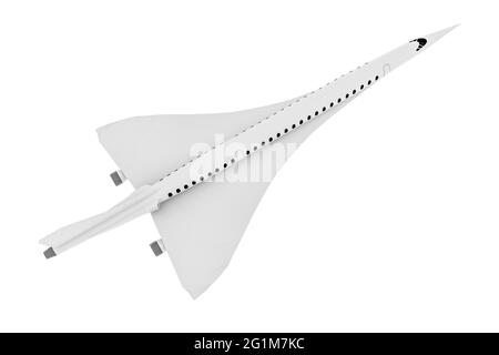 Überschallflug, das Flugzeug, um schneller als je zuvor zu reisen. Im Gegensatz zu anderen kommerziellen Flügen hat es die doppelte Geschwindigkeit. 3d-Rendering Stockfoto