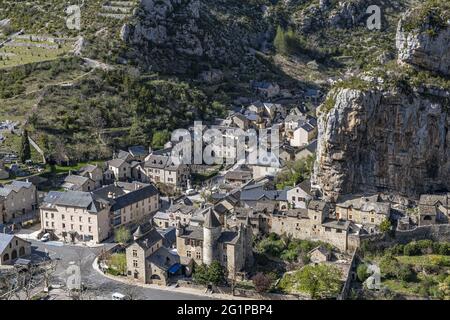 Frankreich, Lozère, der Causses und der Cevennen, mediterranen Agro pastorale Kulturlandschaft, als Weltkulturerbe von der UNESCO, der Gorges du Tarn, La Malene Stockfoto