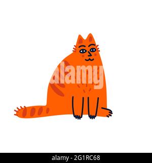 Konzept für die Tierpflege. Fat rote Katze sitzt in einer lustigen Pose. Katzenpflege, Pflege, Hygiene, Gesundheit. Tierhandlung, Zubehör. Vektorgrafik im flachen Stil Stock Vektor
