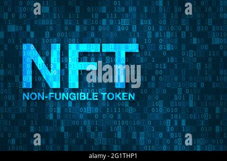 NFT-Technologie für die Transaktion digitaler Vermögenswerte mit Blockchain-Kryptowährung. Nicht-fungible Token sichern das einzigartige Eigentum an Kunst und Sammlerstücken. Dez Stockfoto