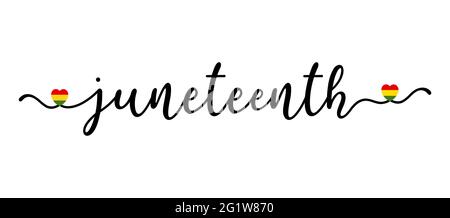 Handskizziertes JUNETEENTH-Wort mit herts als Banner. Schriftzüge oder moderne Kalligraphie. Vektor Stock Vektor