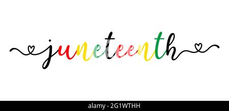 Handskizzierte bunte JUNETEENTH Wort als Banner. Schriftzüge oder moderne Kalligraphie. Vektor Stock Vektor