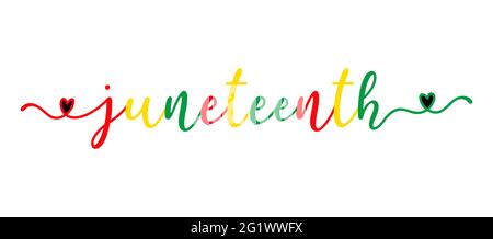 Handskizzierte bunte JUNETEENTH Wort als Banner. Schriftzüge oder moderne Kalligraphie. Vektor Stock Vektor