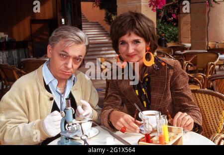 Dreharbeiten zur Comedyshow 'Switch' auf Mallorca, Spanien 1999, Darsteller: Bernhard Hoecker, Petra Nadolny Stockfoto