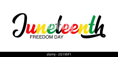 Handskizzierte bunte JUNETEENTH Wort als Banner. Schriftzüge oder moderne Kalligraphie. Vektor Stock Vektor