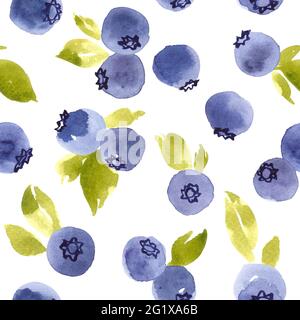 Aquarell Blaubeeren von Hand gemalt nahtlose Muster Stockfoto