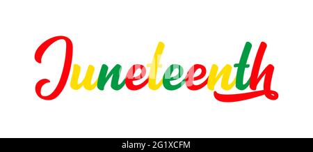 Handskizzierte bunte JUNETEENTH Wort als Banner. Schriftzüge oder moderne Kalligraphie. Vektor Stock Vektor