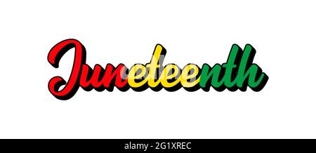 Handskizzierte bunte JUNETEENTH Wort als Banner. 3D-Schriftzüge oder moderne Kalligraphie. Vektor Stock Vektor