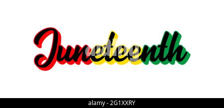 Handskizzierte bunte JUNETEENTH Wort als Banner. 3D-Schriftzüge oder moderne Kalligraphie. Vektor Stock Vektor