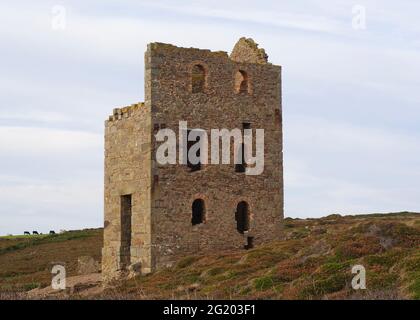 Wheal Coates Zinn Mine, Stanz- und Winding Engine Houses. UNESCO-Weltkulturerbe. St. Agnes, North Cornwall, Großbritannien. Stockfoto