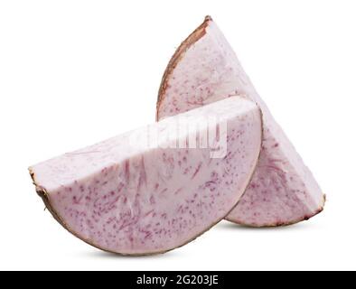 Taro root auf weißem Hintergrund Stockfoto