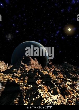 Künstlerische 3D-Darstellung einer kosmischen Szene Stockfoto