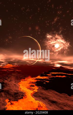 Künstlerische 3D-Darstellung einer kosmischen Szene Stockfoto