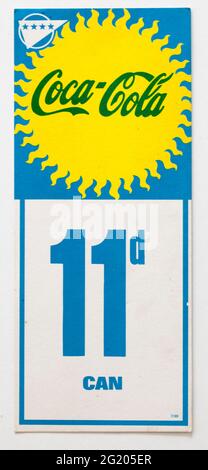 1970er Shop Werbung Preis Display Label - Coca Cola Stockfoto