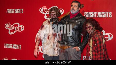 Thorpe Parks Fright Nights Themen rund um die wandelenden Toten, Special Media und VIP Celebrity Event inkl. uk negan Stockfoto