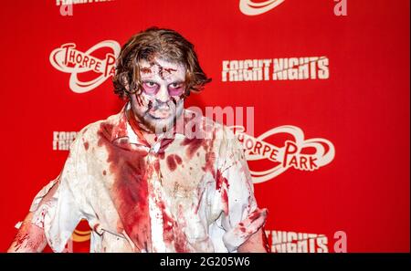 Thorpe Parks Fright Nights Themen rund um die wandelenden Toten, Special Media und VIP Celebrity Event inkl. uk negan Stockfoto