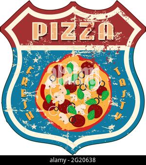 Vintage nostalgische Pizza und Fast Food Diner Zeichen, Vektor-Illustration, fiktionale Kunstwerke. Stock Vektor