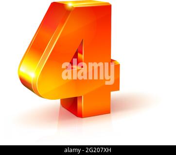 3d-orange-rot realistisches volumetrisches Bild mit der Nummer vier 4. Isoliert auf weißem Hintergrund Stock Vektor