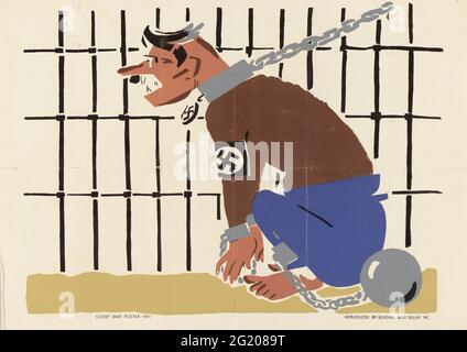 Sowjetisches Plakat zum Zweiten Weltkrieg, das Adolf Hitler und den Nationalsozialismus als verketteten Hund zeigt, Sowjetunion, 1941. (Fotomechanischer Druck von Russian war Relief, Inc./Office of war Information/RBM Vintage Images) Stockfoto