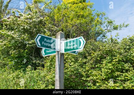 Öffentliches Wanderwegschild in vier Richtungen in Salcombe, South Hams, Devon, Großbritannien Stockfoto