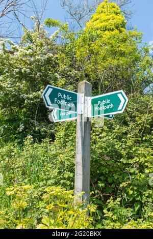 Öffentliches Wanderwegschild in vier Richtungen in Salcombe, South Hams, Devon, Großbritannien Stockfoto