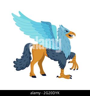 Magische Kreaturen gesetzt. Mythologisches Tier - Hippogriff. Vektorgrafik im flachen Stil isoliert auf weißem Hintergrund Stock Vektor