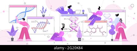 Wissenschaftler arbeiten mit DNA in Web-Browser-Fenstern Forscher machen Experiment in Online-Labor DNA-Tests Stock Vektor