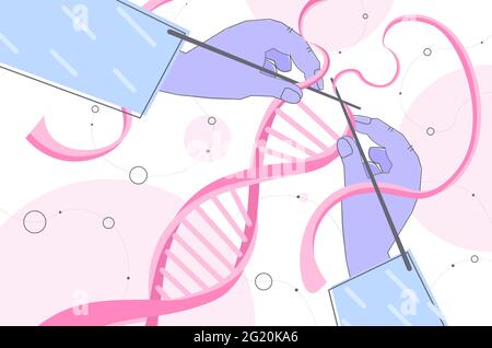 Wissenschaftler Stricken DNA Forscher machen Experiment im Labor DNA-Tests Gentechnik Konzept horizontal Stock Vektor