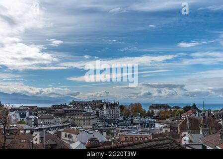 Luftaufnahme der Stadt Lausanne Stockfoto