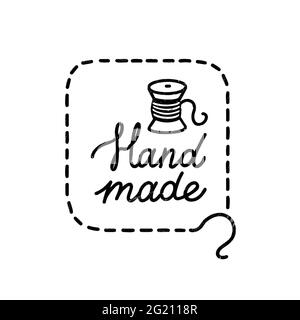 Handgemachtes Symbol oder Logo. Vintage-Stempel-Ikone mit handgefertigtem Schriftzug und Coil. Vintage Vektor Illustration für Banner und Label Design Stock Vektor