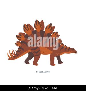 Stegosaurus, Dinosaurier der späten Jurassic Periode mit aufrechten Platten und Schwanz mit Spitzen gekippt. Dino-Druck. Einfache, farbenfrohe Vektorgrafik in flacher Form Stock Vektor