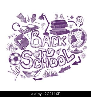 Zurück zur Schule Federzeichnung. Vektorgrafik Stock Vektor