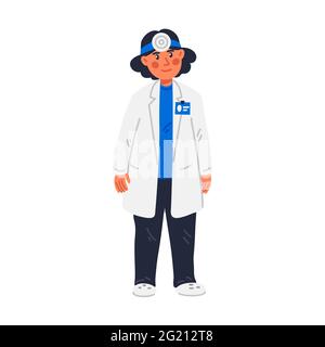 ENT oder ORL. Frau - Otolaryngologin. ORL-H und N Facharzt in medizinischen Kleid. Untersuchung von Ohr, Nase, Rachen. Vektorgrafik im flachen Stil Stock Vektor