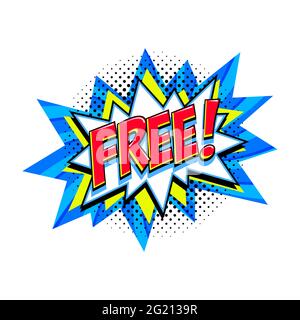 Kostenlos - Vektor Comic Stil Tag. Blue Free Label auf bang Comic Ballon - Pop Art Stil Rabatt Werbebanner. Vektorgrafik. Stock Vektor