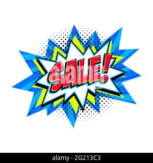 Comic blau Verkauf bang Ballon - Pop Art Stil Rabatt Werbebanner. Vektorgrafik. Stock Vektor