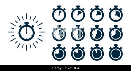 Timer-Symbole eingestellt. Vektor Stoppuhr Illustration - Uhren zu verschiedenen Zeiten. Schnelle Lieferung und Express-Service-Konzept Stock Vektor