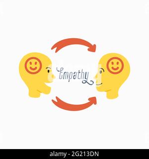 Einfühlungsvermögen. Empathie und Austausch von Emotionen Konzept - Silhouetten von zwei menschlichen Köpfen mit einem abstrakten Bild von Emotionen im Inneren. Vektorgrafik in f Stock Vektor